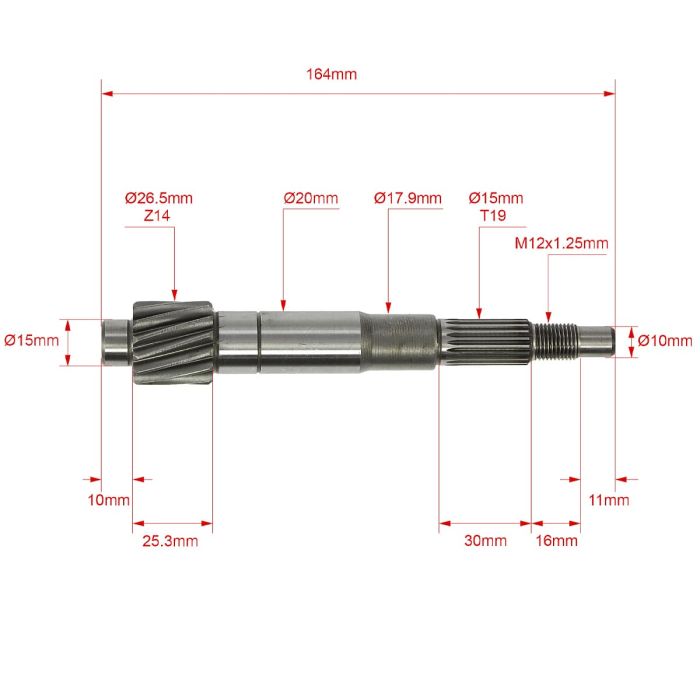 LX162FMK-2 (200 cc, variator, reverse) gearbox shaft set